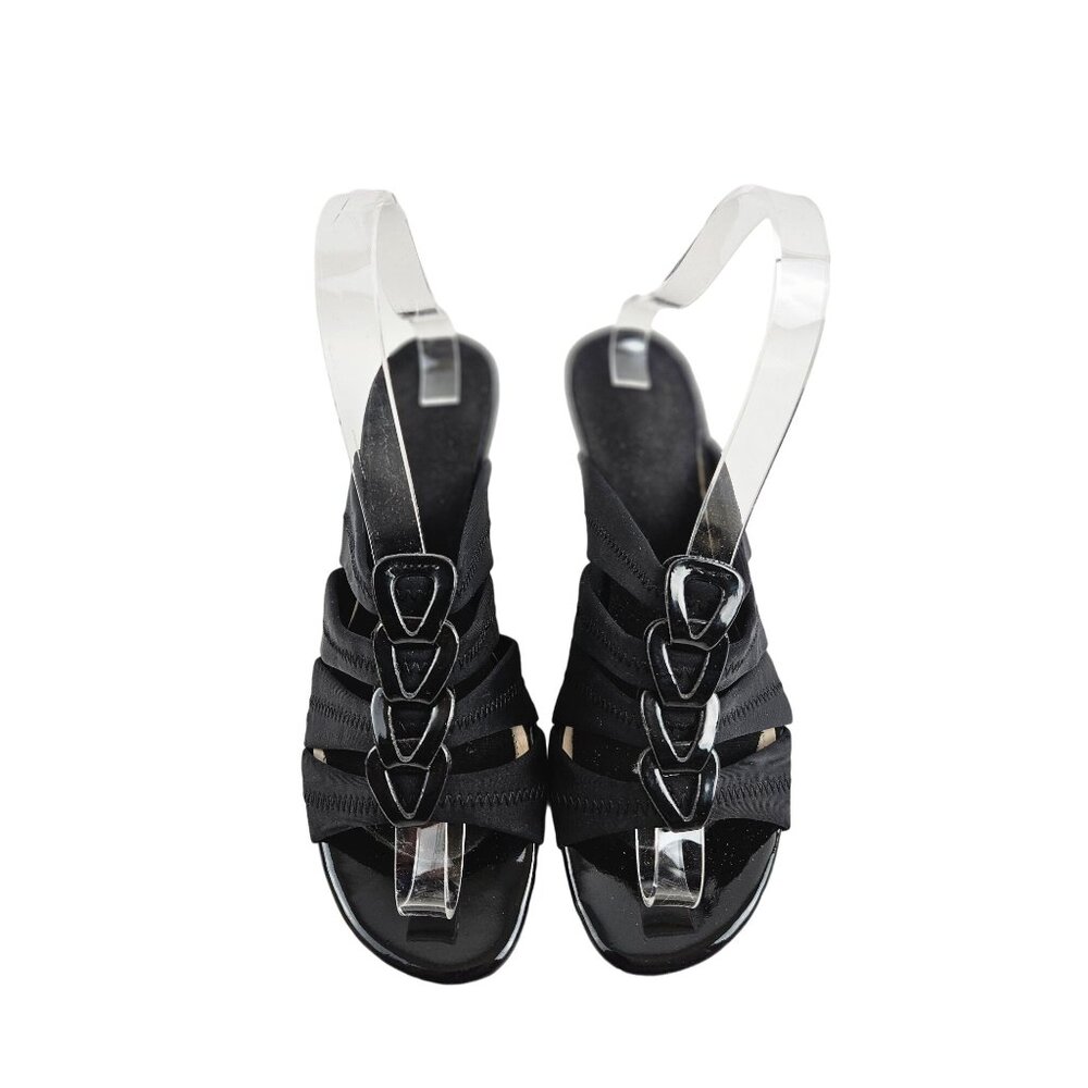 East 5th Black Heeled Sandals Decorative Fabric Straps Open Toe Slip On 199680 8 - Picture 6 of 8